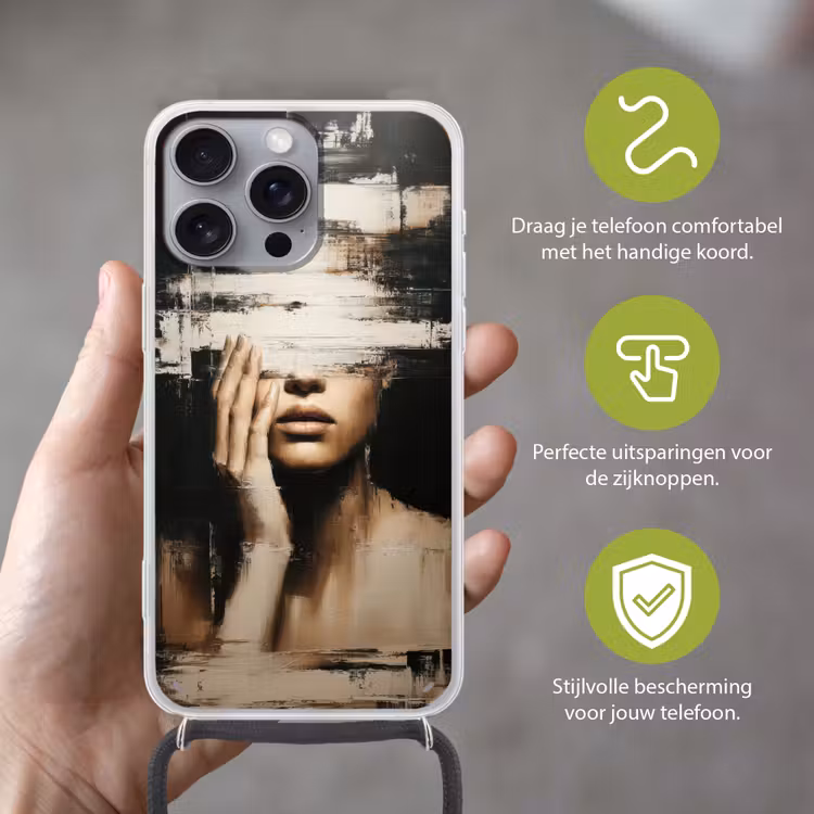 Hand - Gezicht - Strepen - Abstract Hoesje iPhone 16 Pro Max met koord klein -sfeer2_NL