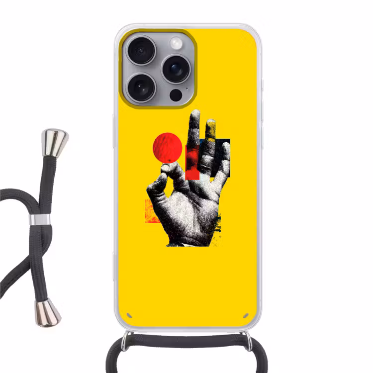 Hand - Rode cirkel - Geel Hoesje iPhone 16 Pro Max met koord klein -3d
