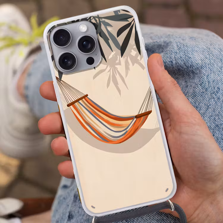 Hangmat - Kleurrijk - Bladeren - Schaduw Hoesje iPhone 16 Pro Max met koord klein -sfeer3