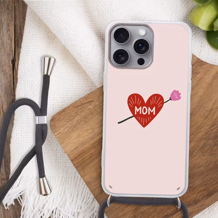 Hart - Rood - Bloem - Moeder Hoesje iPhone 16 Pro Max met koord klein -sfeer4