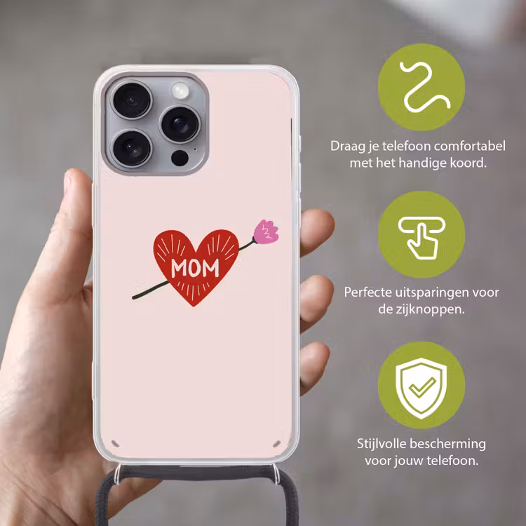 Hart - Rood - Bloem - Moeder Hoesje iPhone 16 Pro Max met koord klein -sfeer2_NL