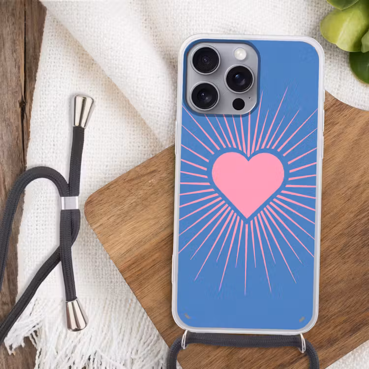 Hart - Stralen - Liefde - Modern - Roze Hoesje iPhone 16 Pro Max met koord klein -sfeer4