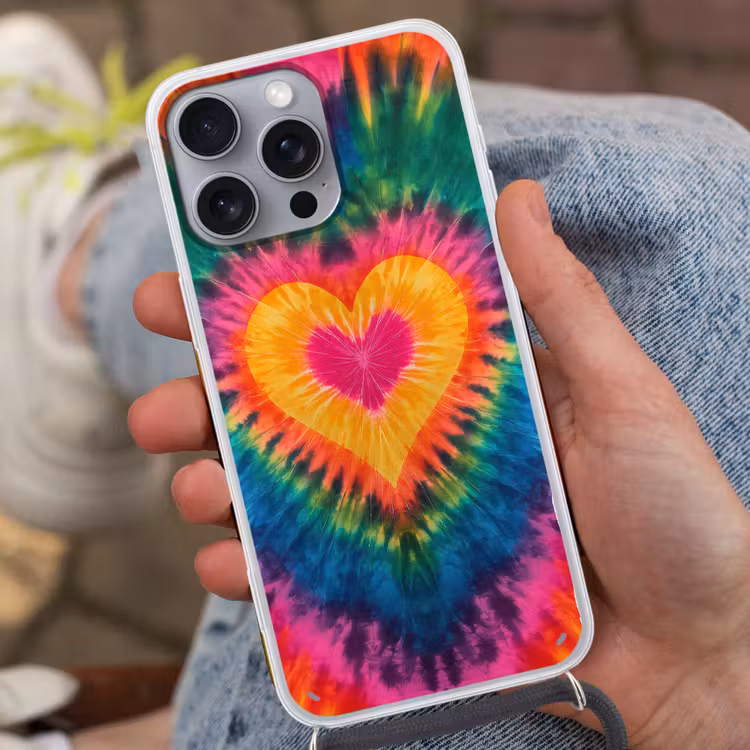 Hart - Tie Dye - Kleurrijk Hoesje iPhone 16 Pro Max met koord klein -sfeer3