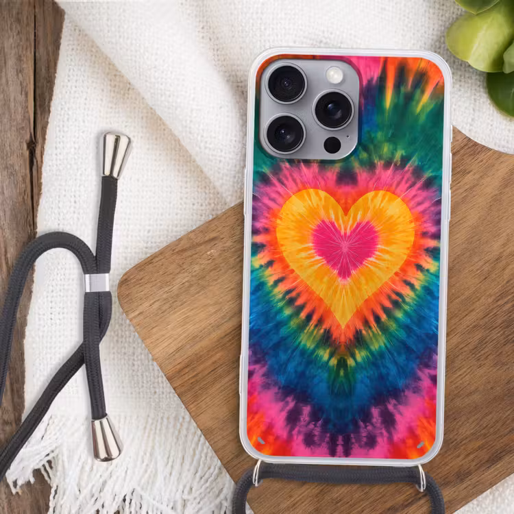 Hart - Tie Dye - Kleurrijk Hoesje iPhone 16 Pro Max met koord klein -sfeer4