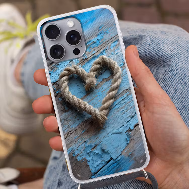 Hart - Touw - Hout - Rustiek Hoesje iPhone 16 Pro Max met koord klein -sfeer3