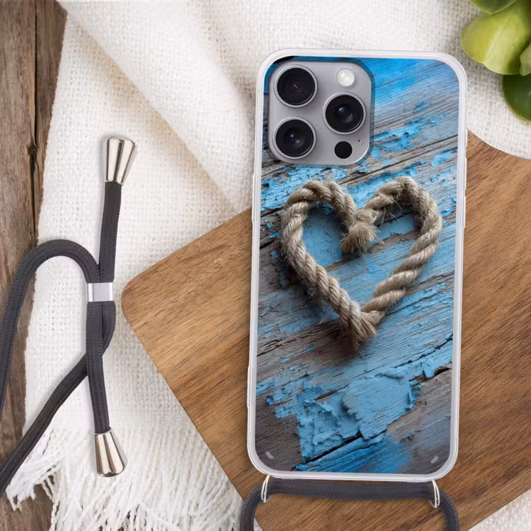 Hart - Touw - Hout - Rustiek Hoesje iPhone 16 Pro Max met koord klein -sfeer4