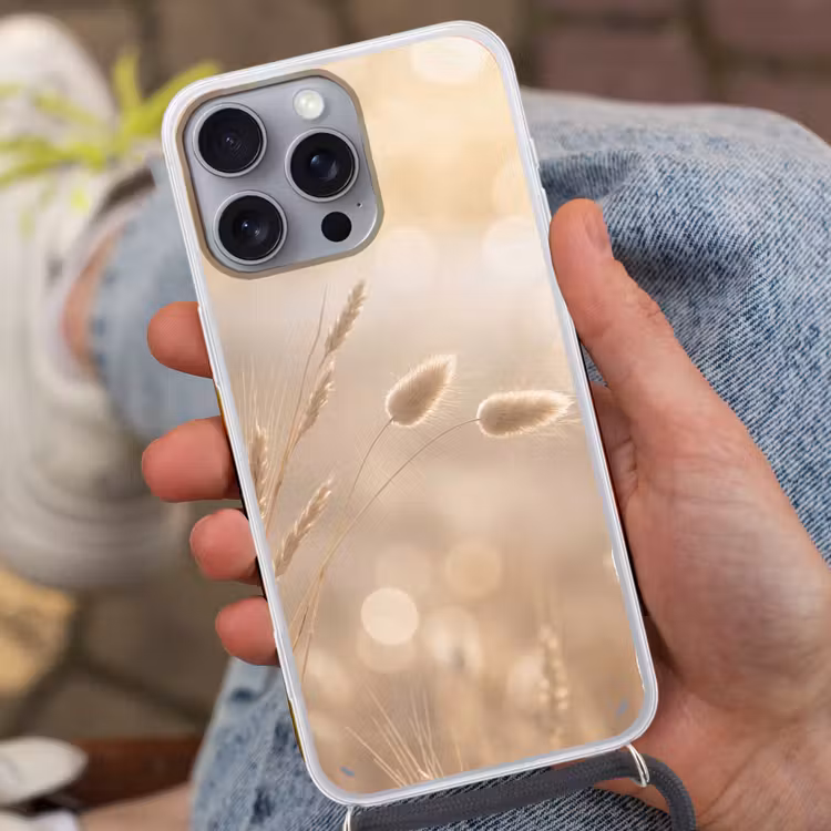 Hazestaartgras - Graanharen - Zonlicht Hoesje iPhone 16 Pro Max met koord klein -sfeer3