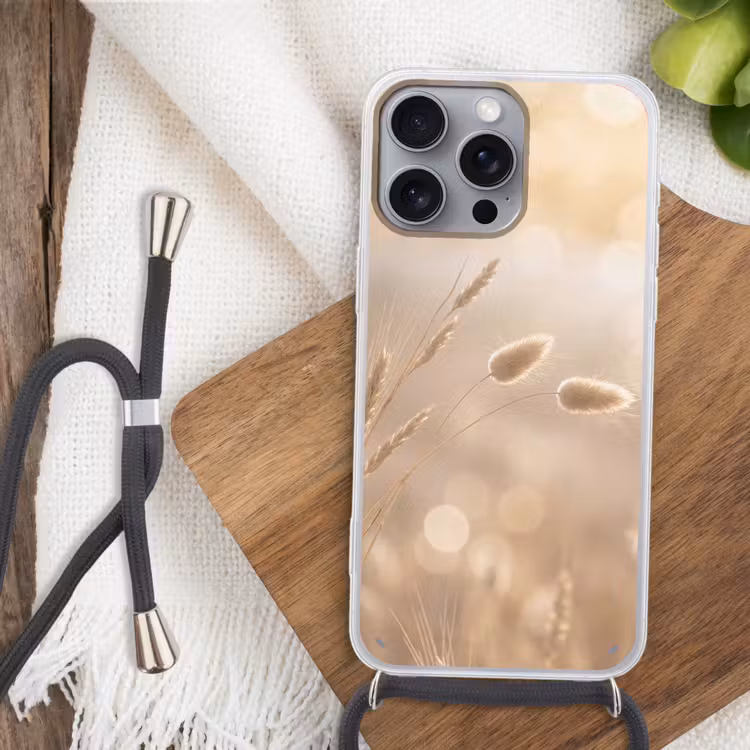 Hazestaartgras - Graanharen - Zonlicht Hoesje iPhone 16 Pro Max met koord klein -sfeer4