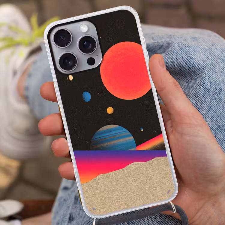 Hemel - Planeten - Felgekleurd Hoesje iPhone 16 Pro Max met koord klein -sfeer3