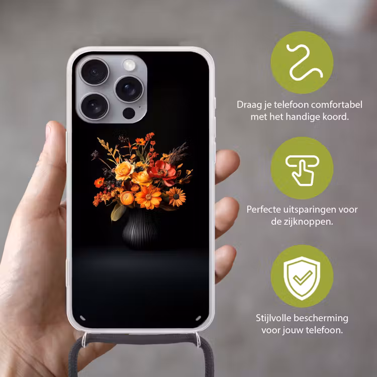 Herfst - Boeket - Oranje Hoesje iPhone 16 Pro Max met koord klein -sfeer2_NL