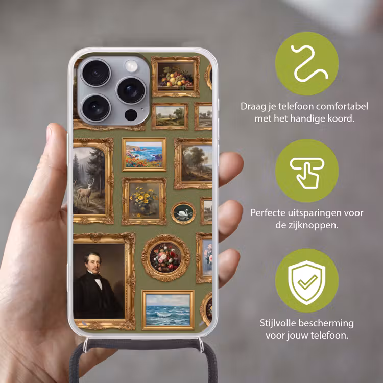 Hert - Bos - Natuur - Klassiek - Dieren Hoesje iPhone 16 Pro Max met koord klein -sfeer2_NL