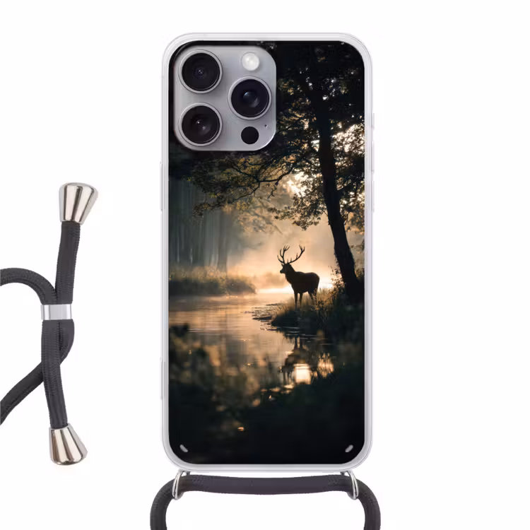 Hert - Bosbeek - Mystiek Hoesje iPhone 16 Pro Max met koord klein -3d
