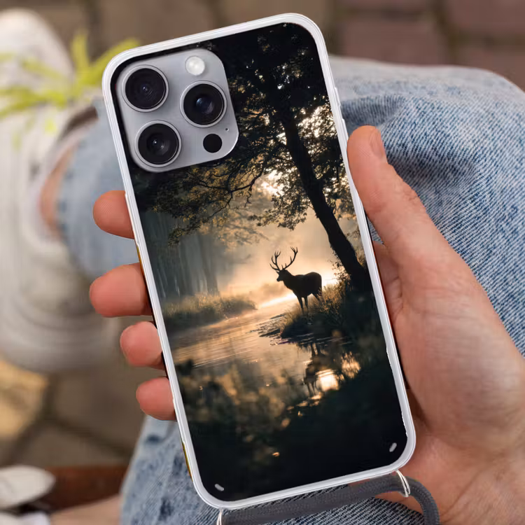 Hert - Bosbeek - Mystiek Hoesje iPhone 16 Pro Max met koord klein -sfeer3