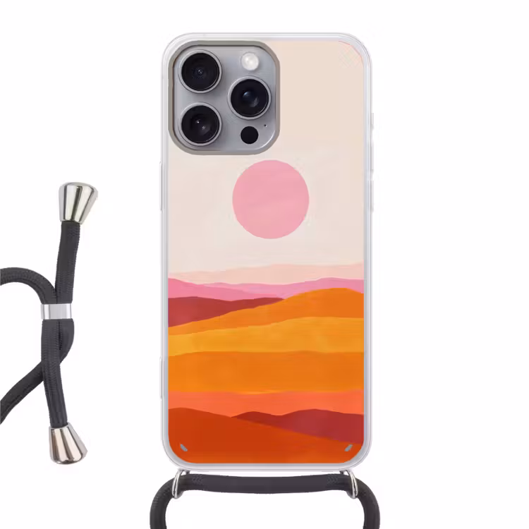 Heuvels - Oranje - Zon - Abstract Hoesje iPhone 16 Pro Max met koord klein -3d