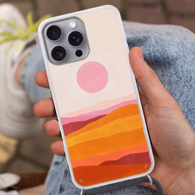 Heuvels - Oranje - Zon - Abstract Hoesje iPhone 16 Pro Max met koord klein -sfeer3