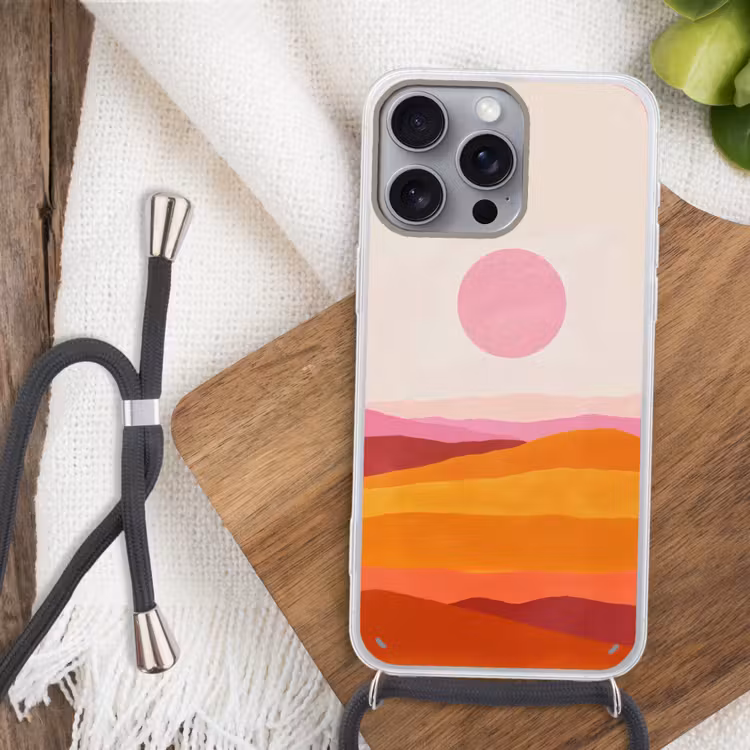 Heuvels - Oranje - Zon - Abstract Hoesje iPhone 16 Pro Max met koord klein -sfeer4