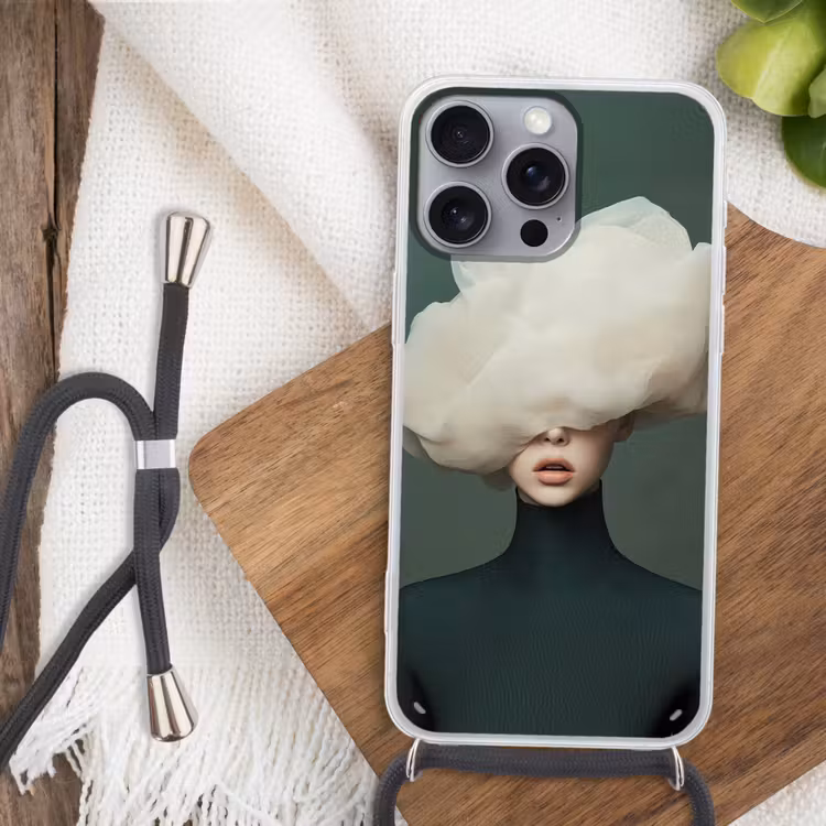 Hoed - Vrouw - Beige Hoesje iPhone 16 Pro Max met koord klein -sfeer4
