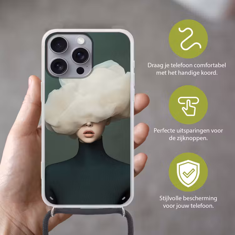 Hoed - Vrouw - Beige Hoesje iPhone 16 Pro Max met koord klein -sfeer2_NL