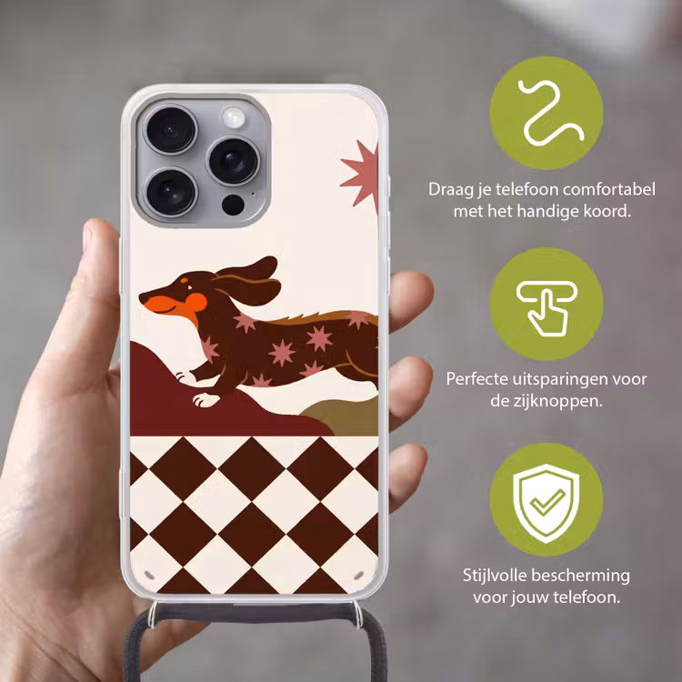 Hond - Abstract - Dieren - Modern - Bruin Hoesje iPhone 16 Pro Max met koord klein -sfeer2_NL