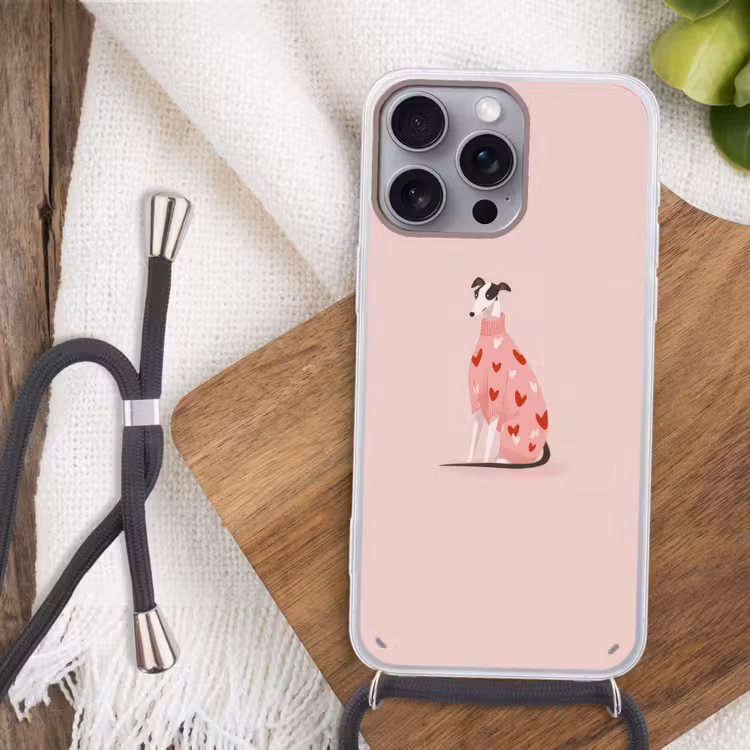 Hond - Hartjes - Roze Hoesje iPhone 16 Pro Max met koord klein -sfeer4