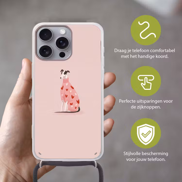 Hond - Hartjes - Roze Hoesje iPhone 16 Pro Max met koord klein -sfeer2_NL
