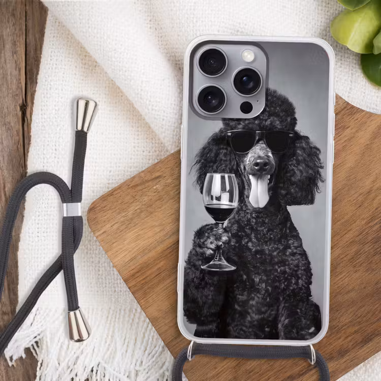 Hond - Krullen - Zonnebril - Wijn Hoesje iPhone 16 Pro Max met koord klein -sfeer4