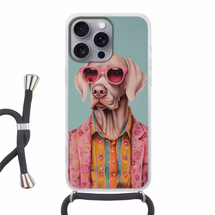 Hond - Overhemd - Bloemen - Bril Hoesje iPhone 16 Pro Max met koord klein -3d