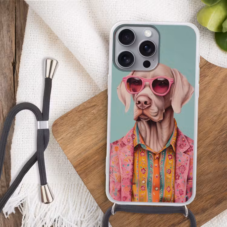 Hond - Overhemd - Bloemen - Bril Hoesje iPhone 16 Pro Max met koord klein -sfeer4