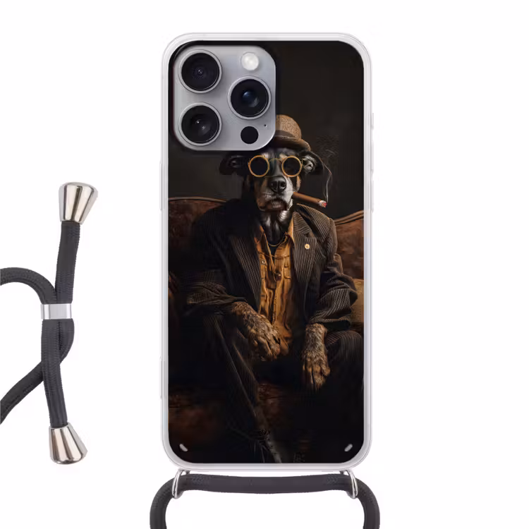Hond - Sigaar - Hoed - Pak Hoesje iPhone 16 Pro Max met koord klein -3d