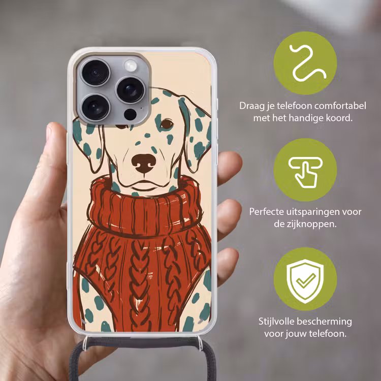 Hond - Trui - Winter - Dieren - Rood Hoesje iPhone 16 Pro Max met koord klein -sfeer2_NL