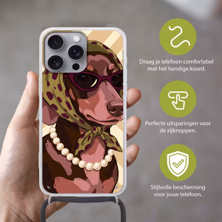 Hond - Zonnebril - Hoofddoek - Dieren - Modern Hoesje iPhone 16 Pro Max met koord klein -sfeer2_NL
