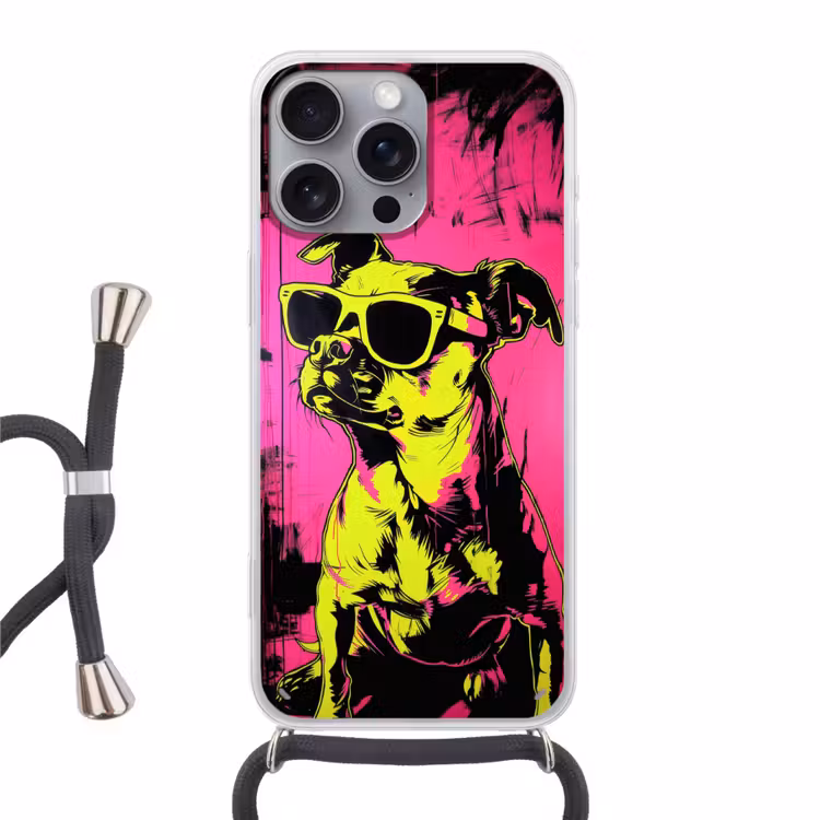 Hond - Zonnebril - Roze - Art Hoesje iPhone 16 Pro Max met koord klein -3d