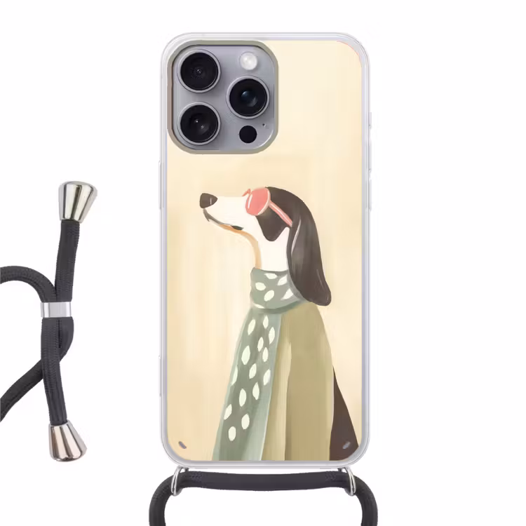 Hond - Zonnebril - Sjaal Hoesje iPhone 16 Pro Max met koord klein -3d