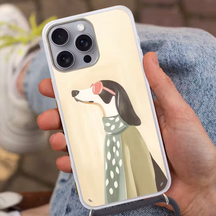 Hond - Zonnebril - Sjaal Hoesje iPhone 16 Pro Max met koord klein -sfeer3