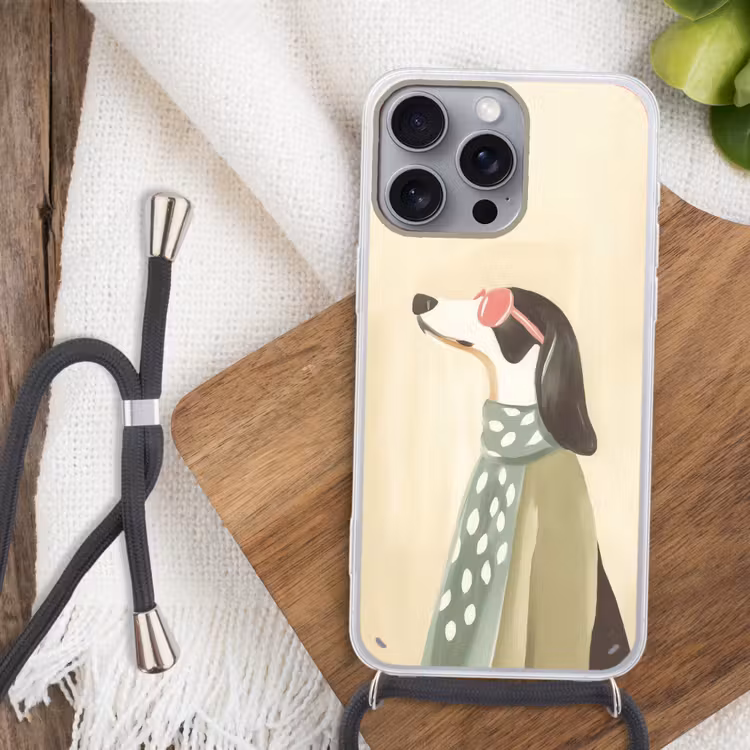 Hond - Zonnebril - Sjaal Hoesje iPhone 16 Pro Max met koord klein -sfeer4