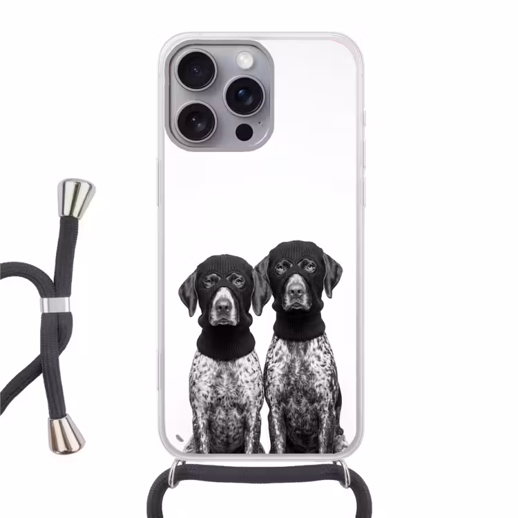 Honden - Bivakmuts - Zwart - wit Hoesje iPhone 16 Pro Max met koord klein -3d