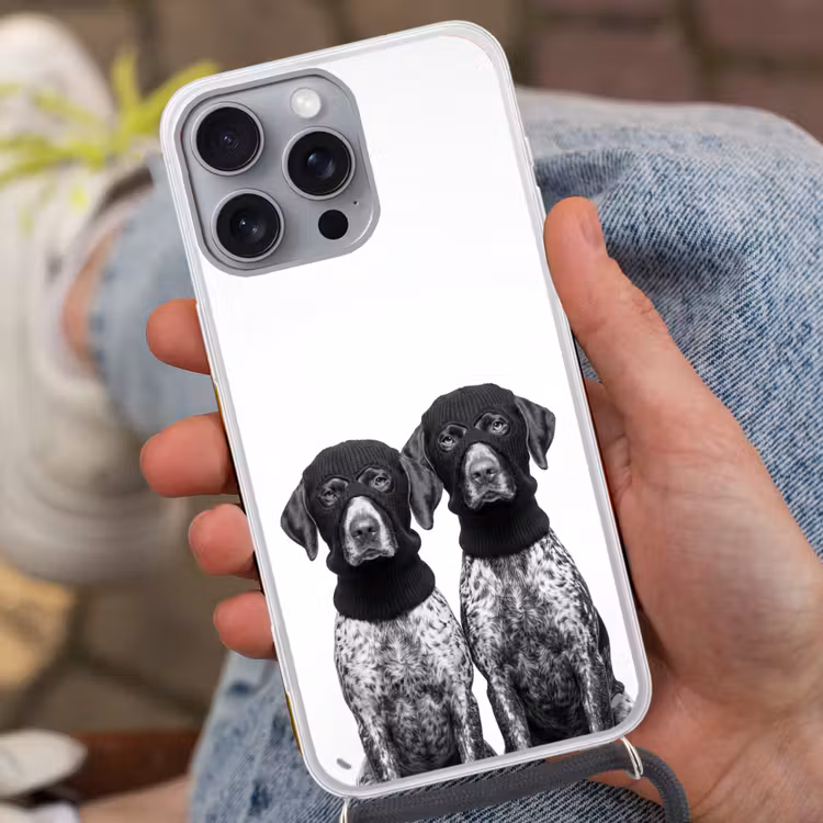 Honden - Bivakmuts - Zwart - wit Hoesje iPhone 16 Pro Max met koord klein -sfeer3