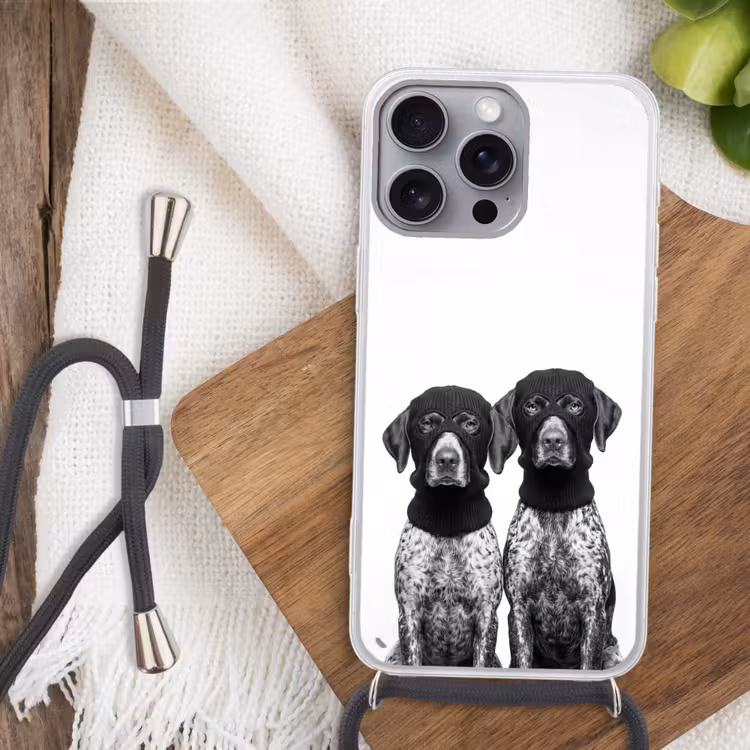 Honden - Bivakmuts - Zwart - wit Hoesje iPhone 16 Pro Max met koord klein -sfeer4