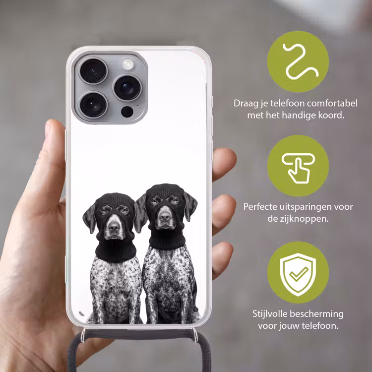 Honden - Bivakmuts - Zwart - wit Hoesje iPhone 16 Pro Max met koord klein -sfeer2_NL