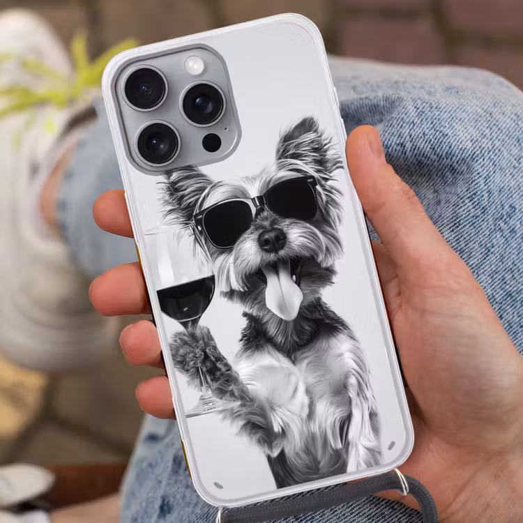 Hondje - Wijnglas - Zonnebril - Enthousiast Hoesje iPhone 16 Pro Max met koord klein -sfeer3