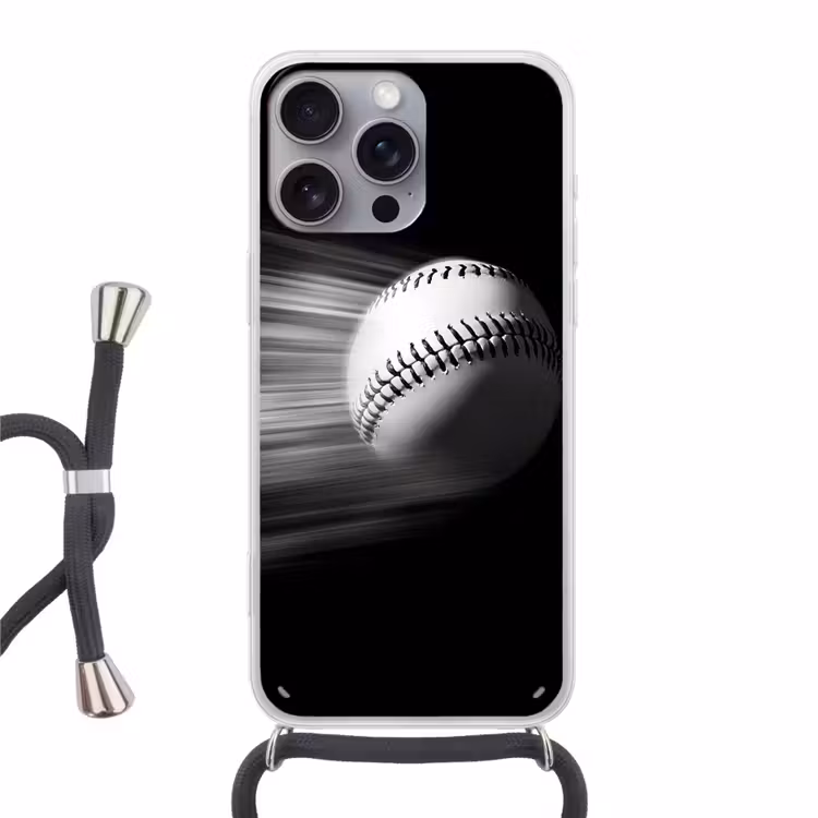Honkbal - Wit - Vliegt Hoesje iPhone 16 Pro Max met koord klein -3d
