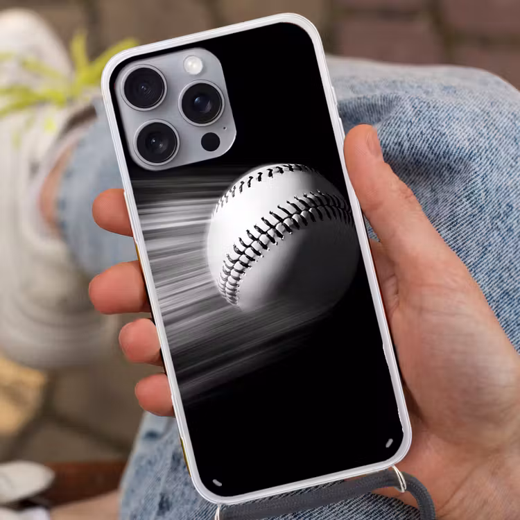 Honkbal - Wit - Vliegt Hoesje iPhone 16 Pro Max met koord klein -sfeer3
