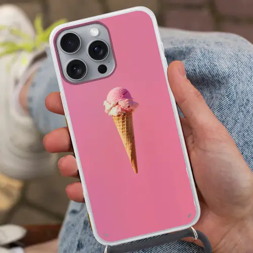 Hoorntje - Schepijs - Roze Hoesje iPhone 16 Pro Max met koord klein -sfeer3