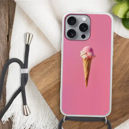 Hoorntje - Schepijs - Roze Hoesje iPhone 16 Pro Max met koord klein -sfeer4