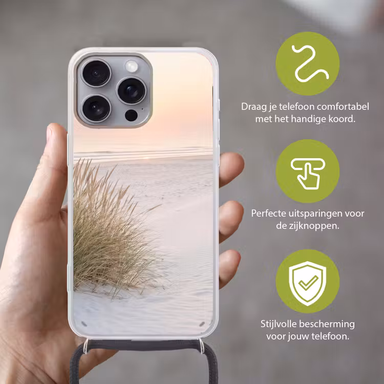 Horizon - Duinlandschap - Zand Hoesje iPhone 16 Pro Max met koord klein -sfeer2_NL