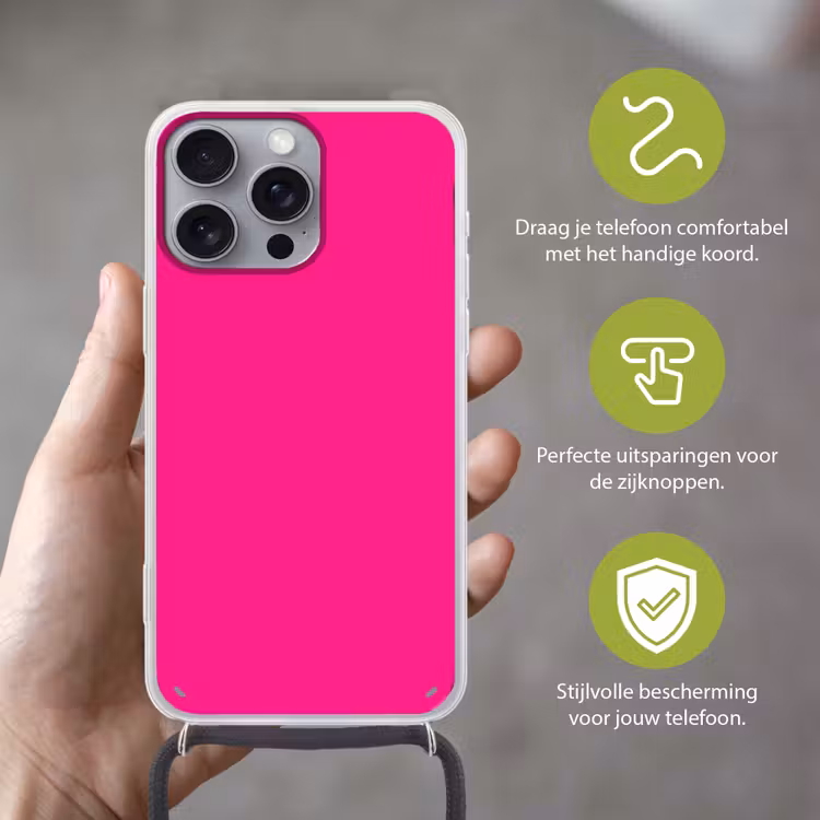 Hot - Fuchsia - Roze Hoesje iPhone 16 Pro Max met koord klein 804 -sfeer2_NL