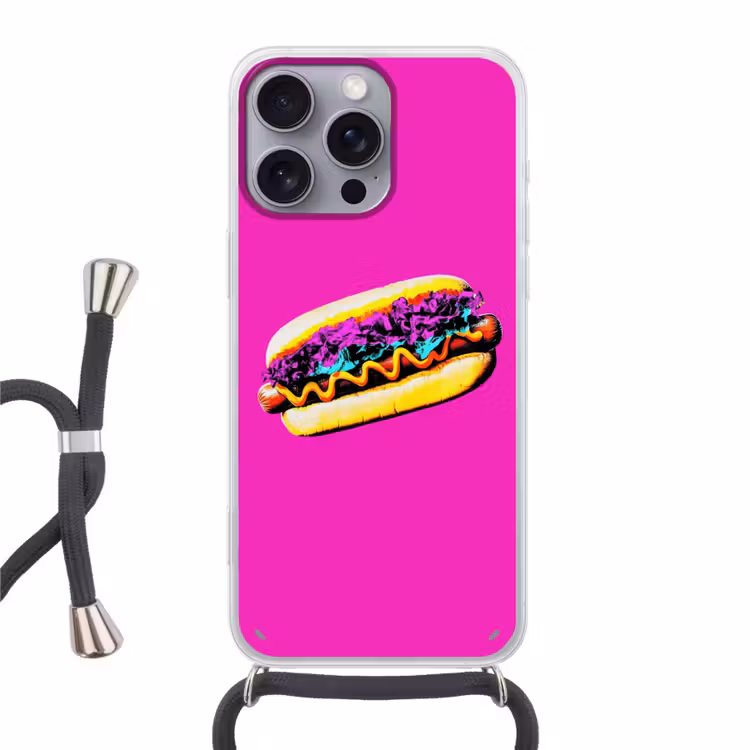 Hotdog - Roze - Retro Hoesje iPhone 16 Pro Max met koord klein -3d