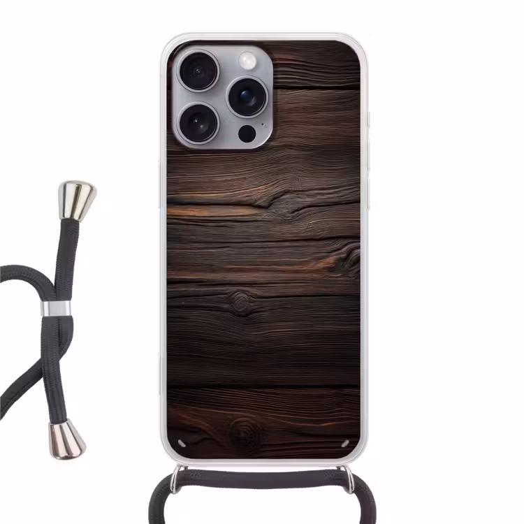 Hout - Grillige nerven Hoesje iPhone 16 Pro Max met koord klein -3d