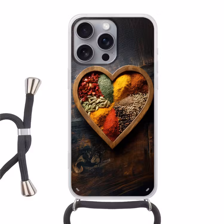 Houten - Hart - Kleurrijke - Specerijen Hoesje iPhone 16 Pro Max met koord klein -3d