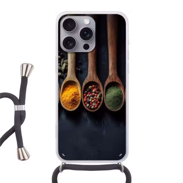Houten - Lepels - Specerijen - Kruiden Hoesje iPhone 16 Pro Max met koord klein -3d